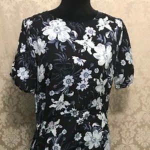 WHO WHAT WEAR BLACK FLORAL MIDI DRESS
